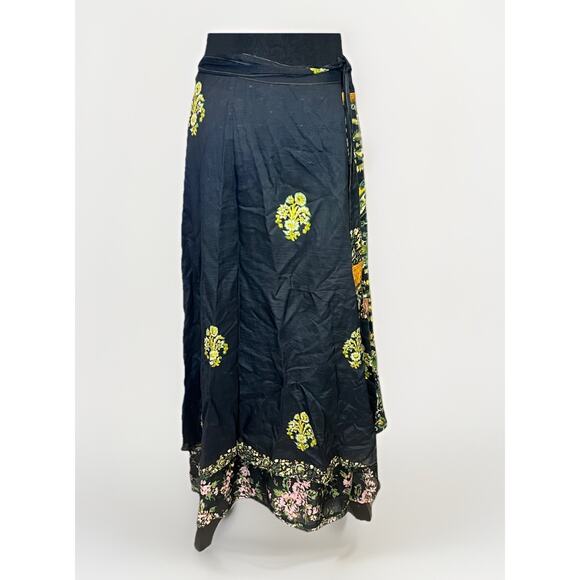 VTG Kariza Wrap Skirt Womens One Size Black Layer Boho Sheer Festival India Silk - Picture 2 of 9